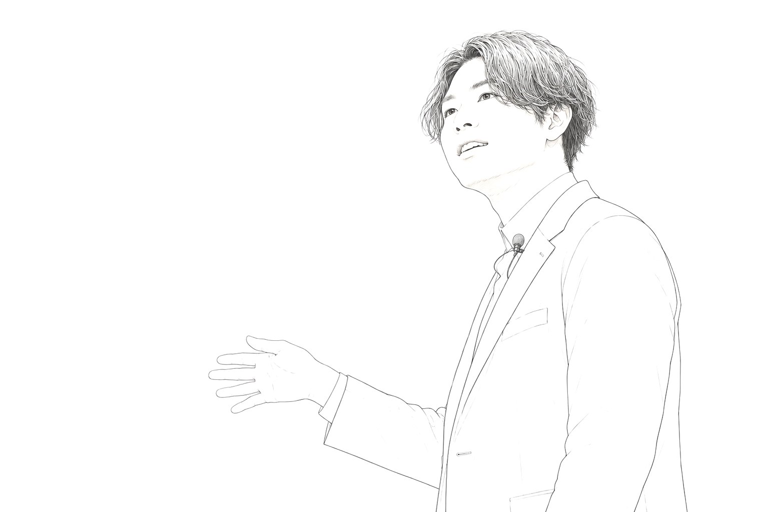 人前で話す徳 一輝のイラスト