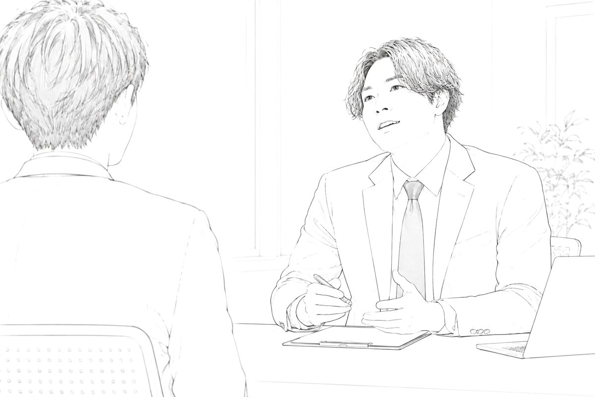 候補者と面談する徳 一輝のイラスト